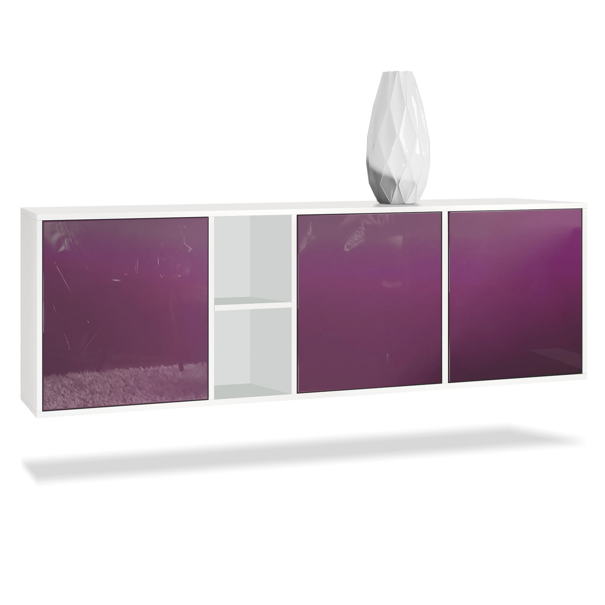 SIDEBOARD Cuba Türen in Brombeer Hochglanz - Brombeere, Holzwerkstoff (182/53/35cm) - Vladon