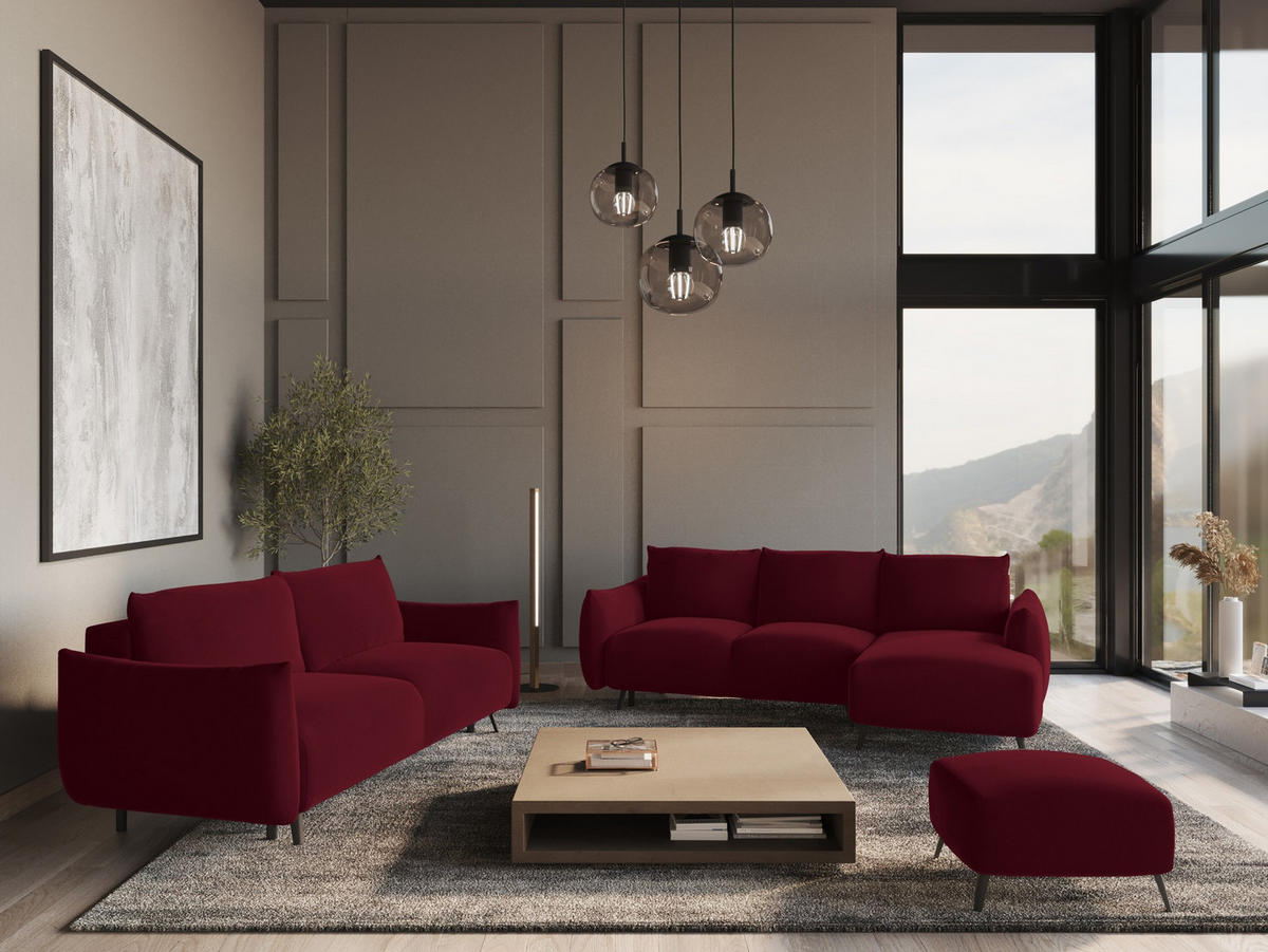 3-SITZER SOFA mit Schlaffunktion Samt Stoff Rot - Bordeaux/Rot, Textil/Metall (230/86/105cm) - Makamii
