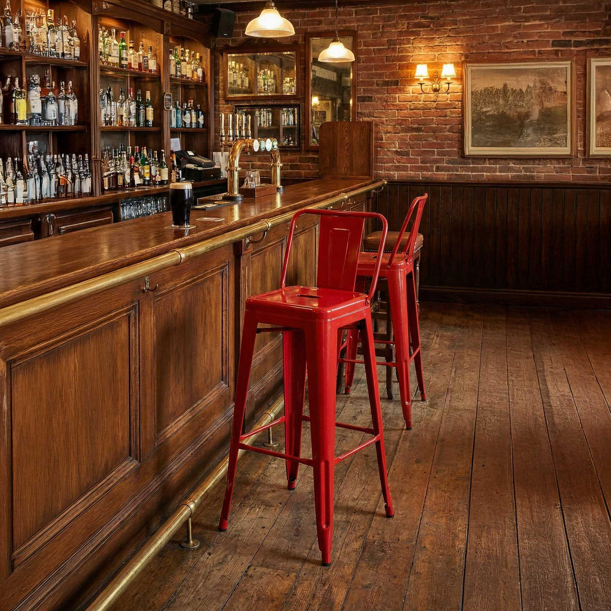 BARHOCKER Metall Rot - Eukalyptusholzfarben/Rot, Metall (44/96/43cm) - CLP