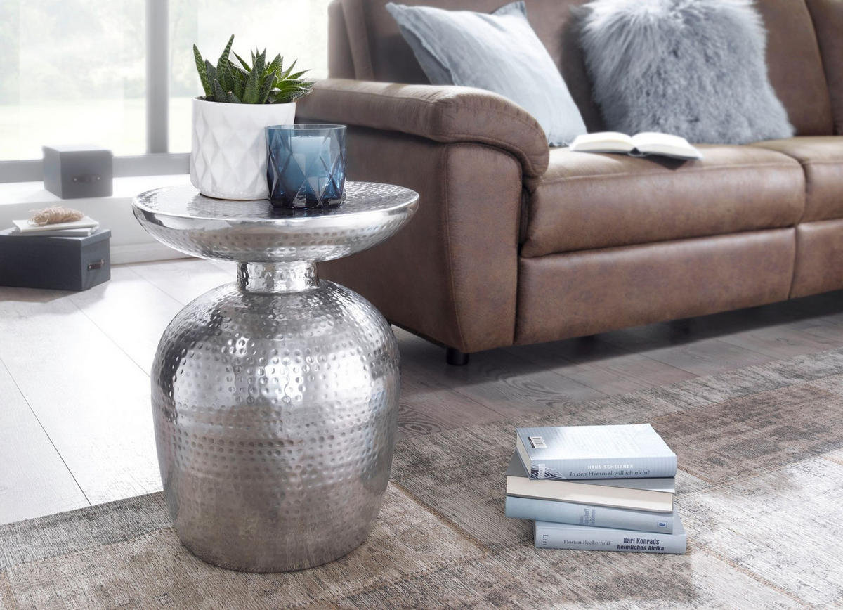 BEISTELLTISCH Aluminium Hammerschlagstruktur Belastbar ENNS, Silber 36x36x46 cm - Silberfarben, Metall (36/36/46cm) - KADIMA DESIGN