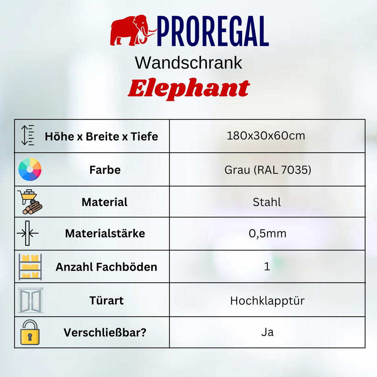 SPIND 2er Set Elephant 1 Abteil komplett montiert - Hellgrau/Grau, Metall (30/180/50cm) - PROREGAL