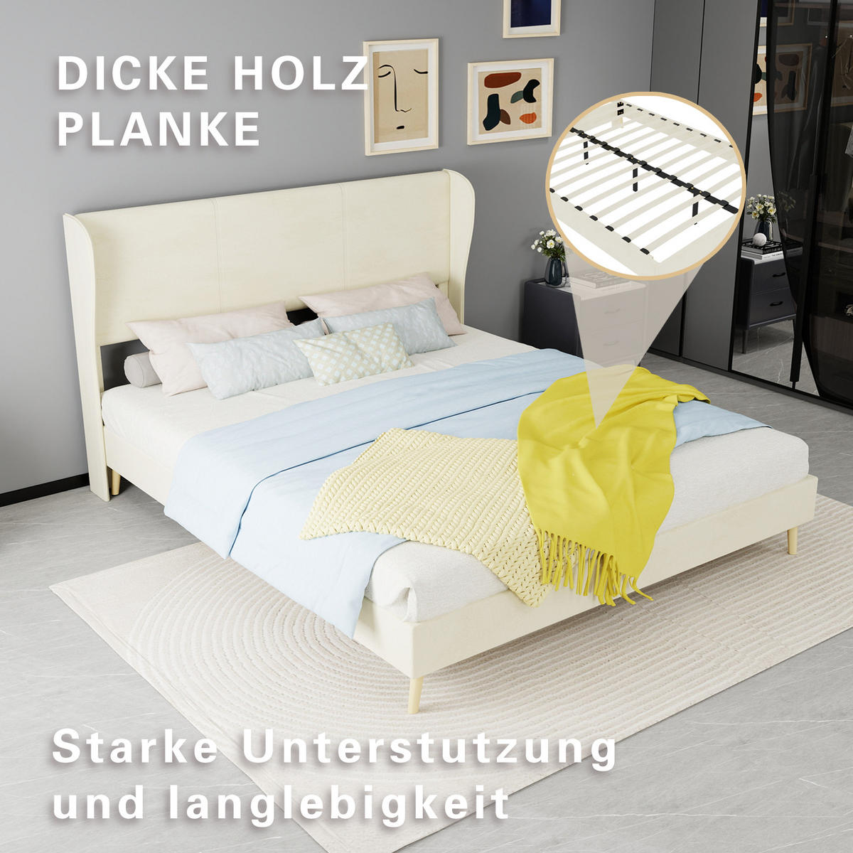 POLSTERBETT 160/200 cm DE-35481 mit Kopfteil Beige - Beige, Metall (160/200cm) - ComfortXL