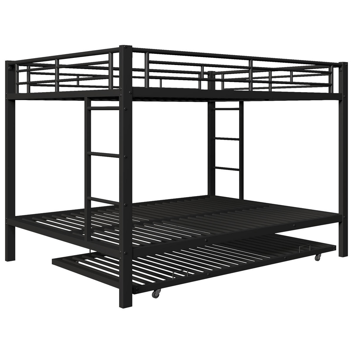 ETAGENBETT 140/200 cm aus Metall mit Ausziehbett und hohem Geländer Schwarz - Schwarz, Metall (140/200cm) - Modenvie