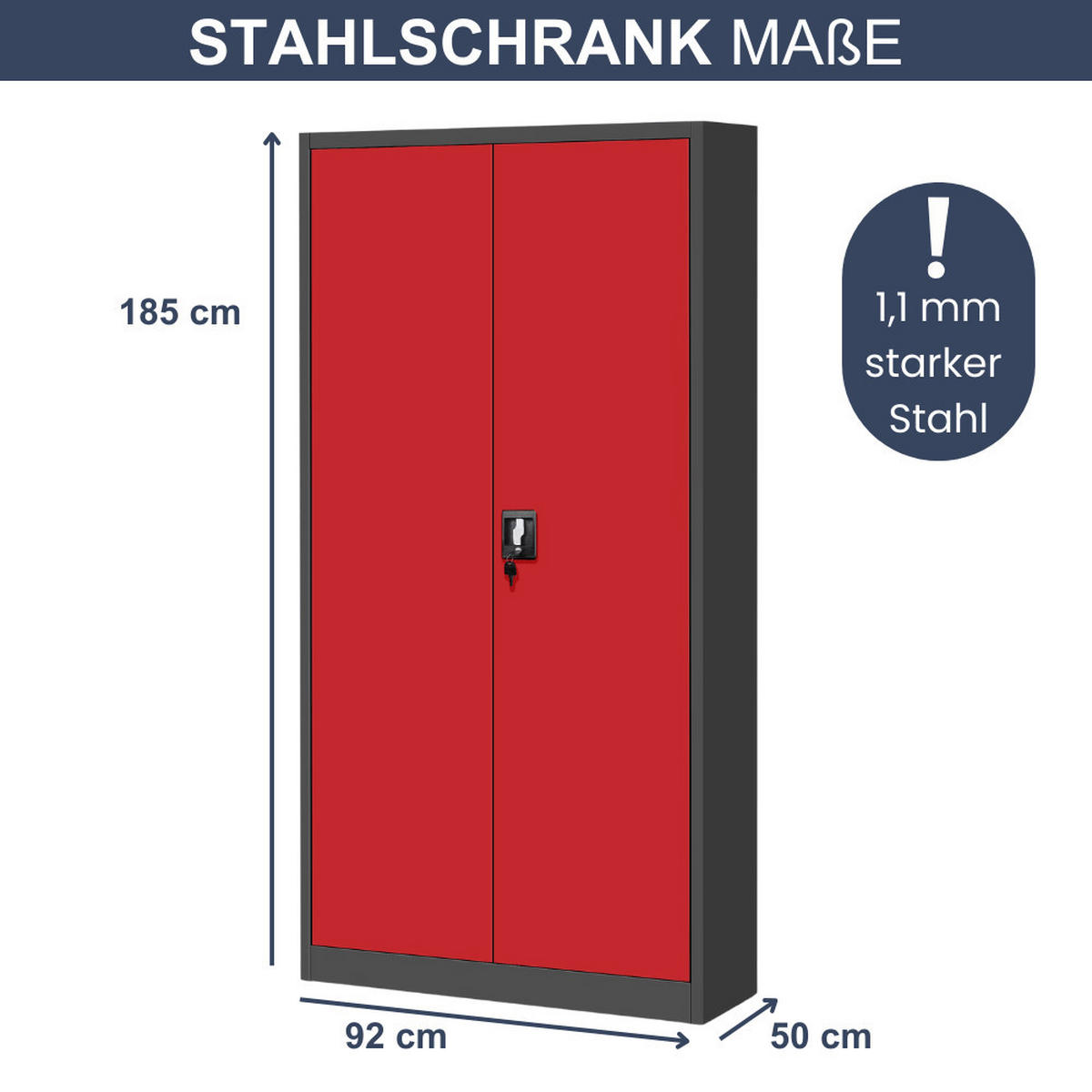 WERKZEUGSCHRANK mit Schubladen TOM 185x92x50cm Anthrazit-Rot - Anthrazit, Metall (92/185/50cm) - DELUKE
