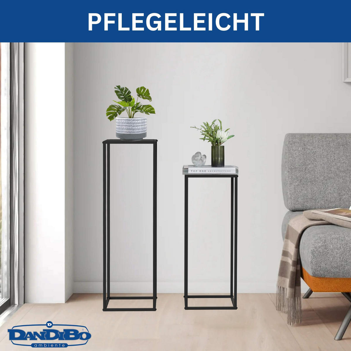 BLUMENHOCKER 2er Set Metall Schwarz 80–100 cm - Schwarz, Metall (33/90/5cm) - DanDiBo