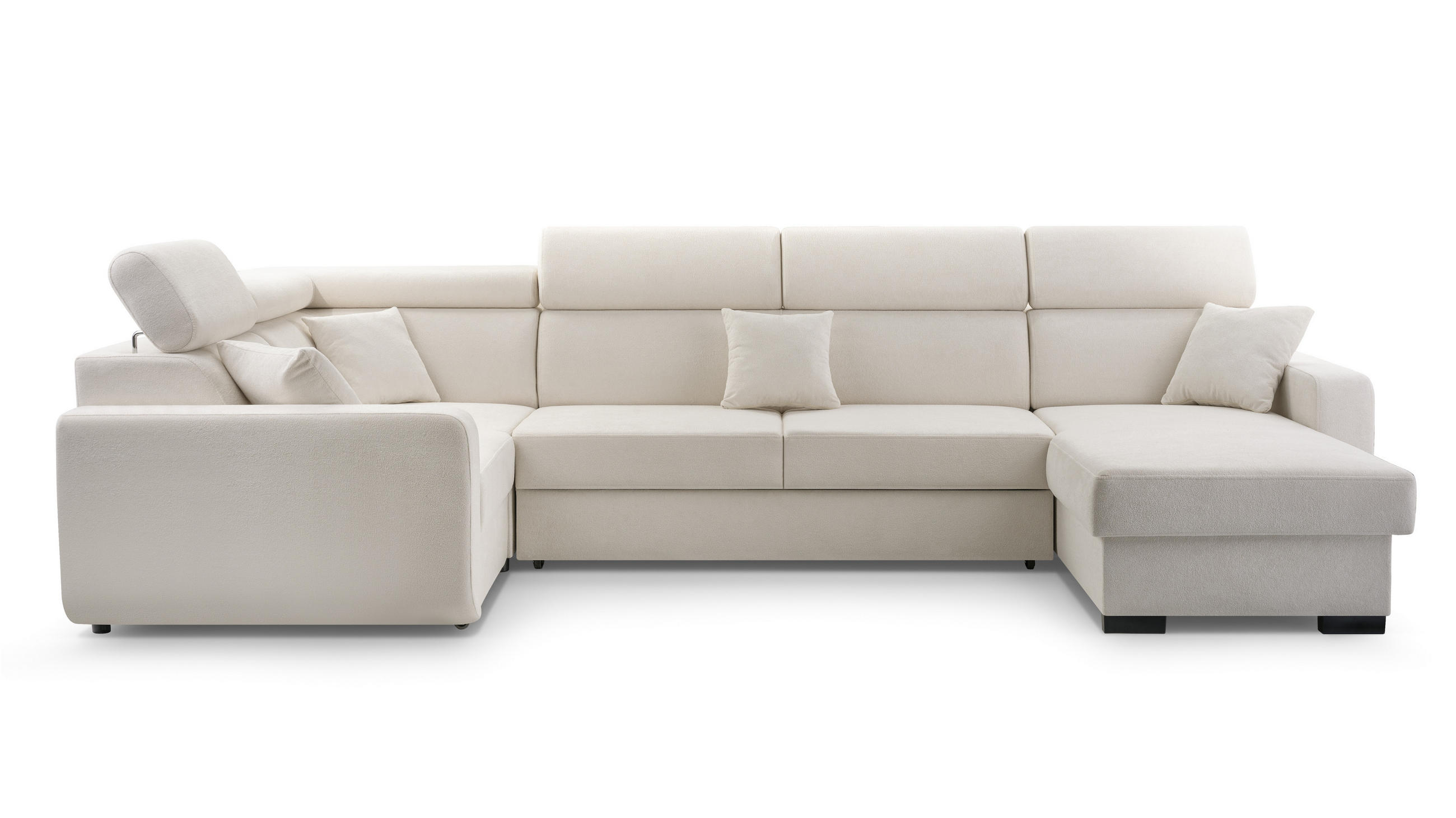 WOHNLANDSCHAFT CASTELLO Beige Plüsch-Stoff mit Schlaffunktion - Beige, Holz (337/97/184cm) - MASSENO