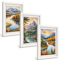 BILDER SET 3er Set - 20x30 cm Weißer Rahmen - Berglandschaften mit einem Fluss - Weiß, Kunststoff (20/30cm) - TULUP
