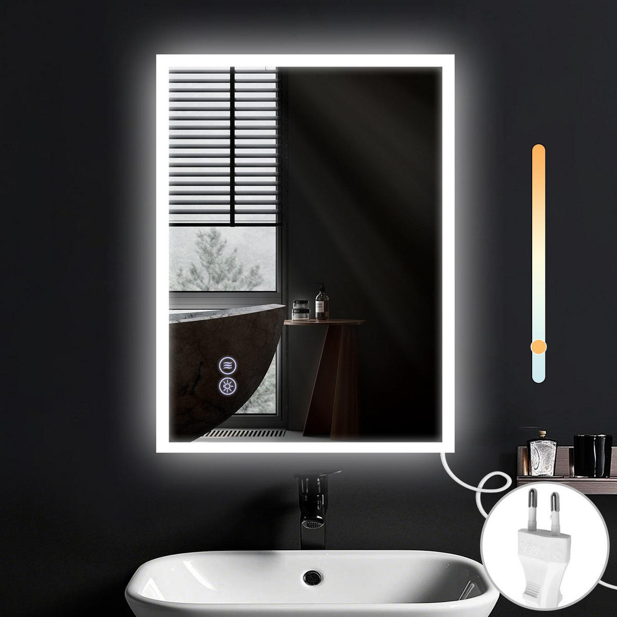 BADEZIMMERSPIEGEL Reddy mit LED-Leuchte 80/60 cm - Weiß, Glas (80/2.9/60cm) - Nettlife