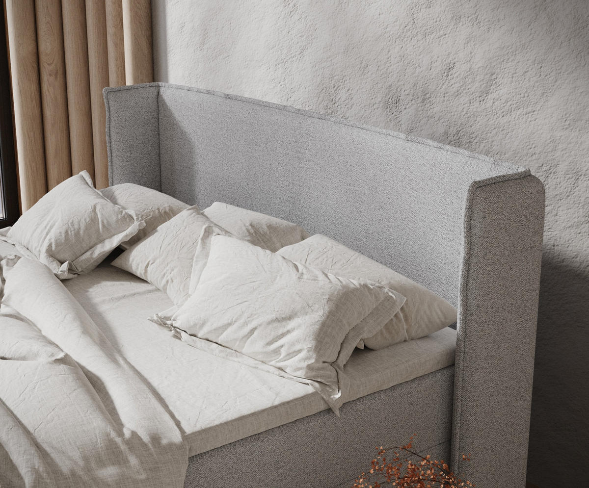 BOXBETT Monpelli Hellgrau 160/200 cm mit Matratze und Topper - Hellgrau/Schwarz, Holz/Holzwerkstoff (160/200cm) - Maison de Reve