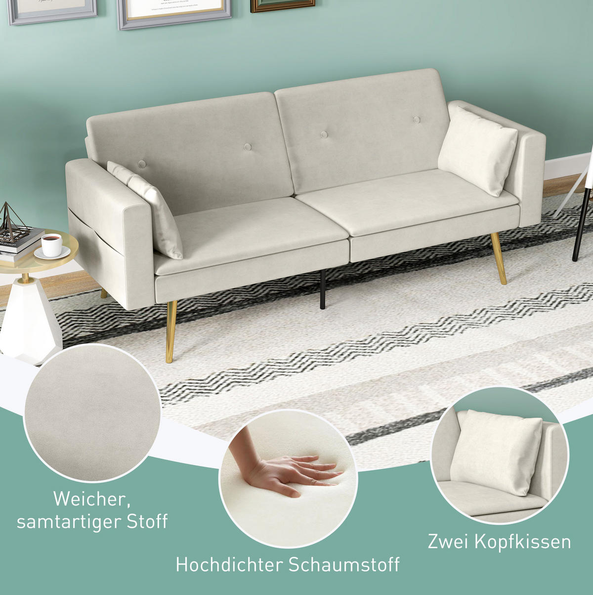 SCHLAFSOFA 160/93 cm mit verstellbarer Rückenlehne, Seitentaschen und abnehmbaren Armlehnen, Beige - Beige, Holzwerkstoff (181/78.5/73cm) - Redom