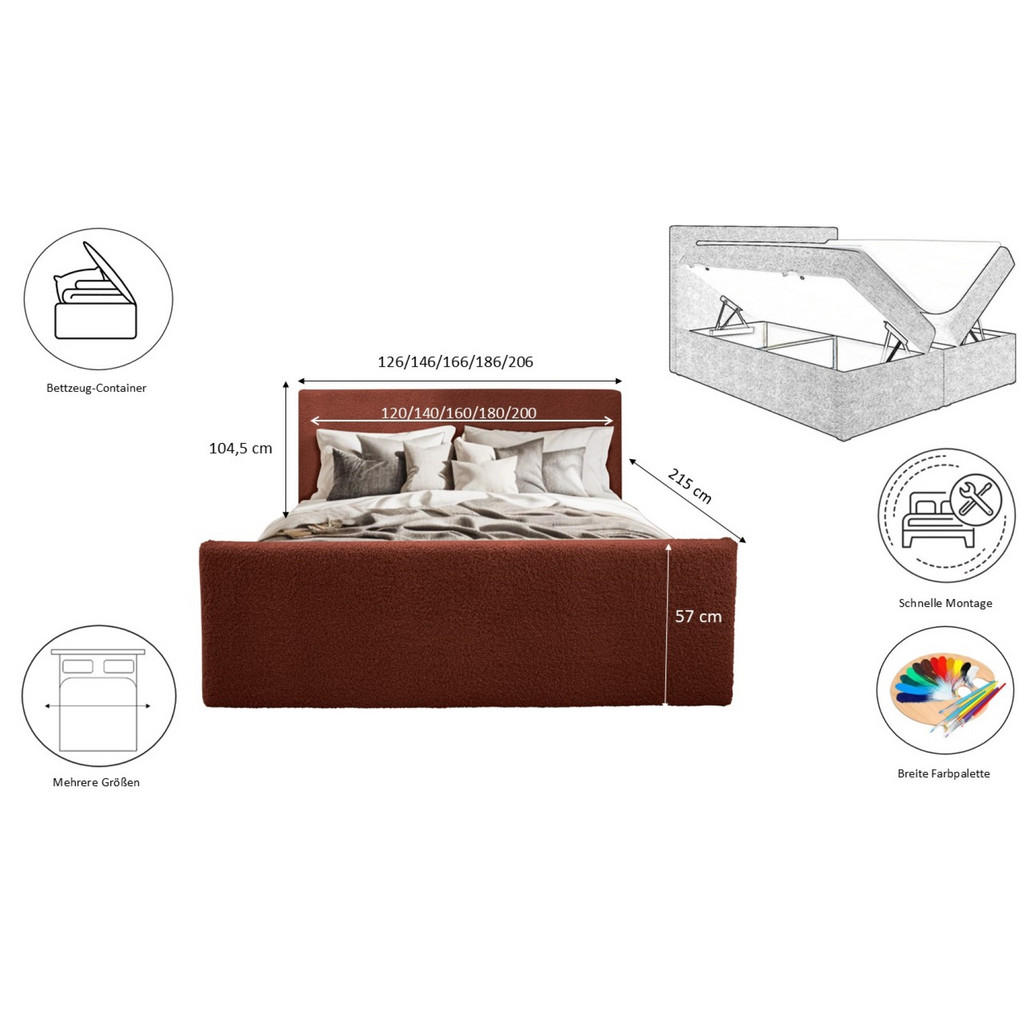 Thumbnail - Kaiser Möbel Boxbett, Kupfer, Holzwerkstoff, H2, 120x200 cm, Schlafzimmer, Betten, Boxspringbetten