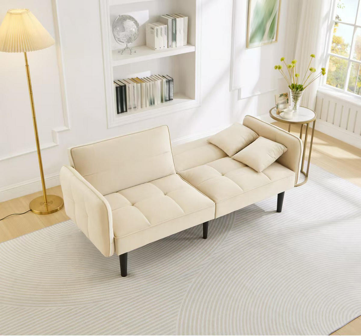 SCHLAFSOFA 2-Sitzer Samtbezug mit verstellbaren Rückenlehnen und klappbaren Armlehnen Beige 176/78/76 cm - Beige, Textil (78/76/176cm) - Redom