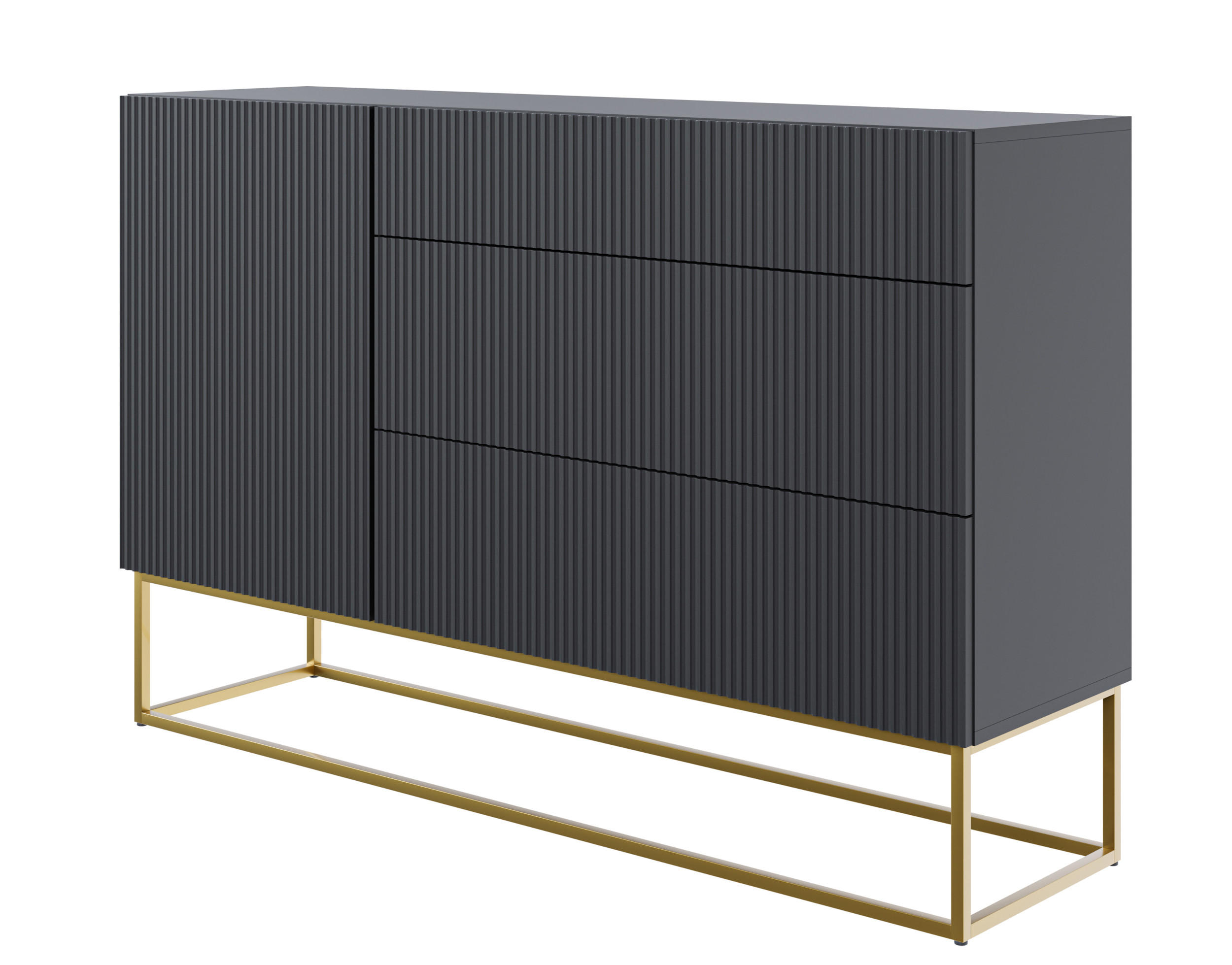 SIDEBOARD Veldio Schwarz mit 3 Schubladen 140 cm - Goldfarben/Schwarz, Holzwerkstoff/Metall (140/90/38cm) - Selsey
