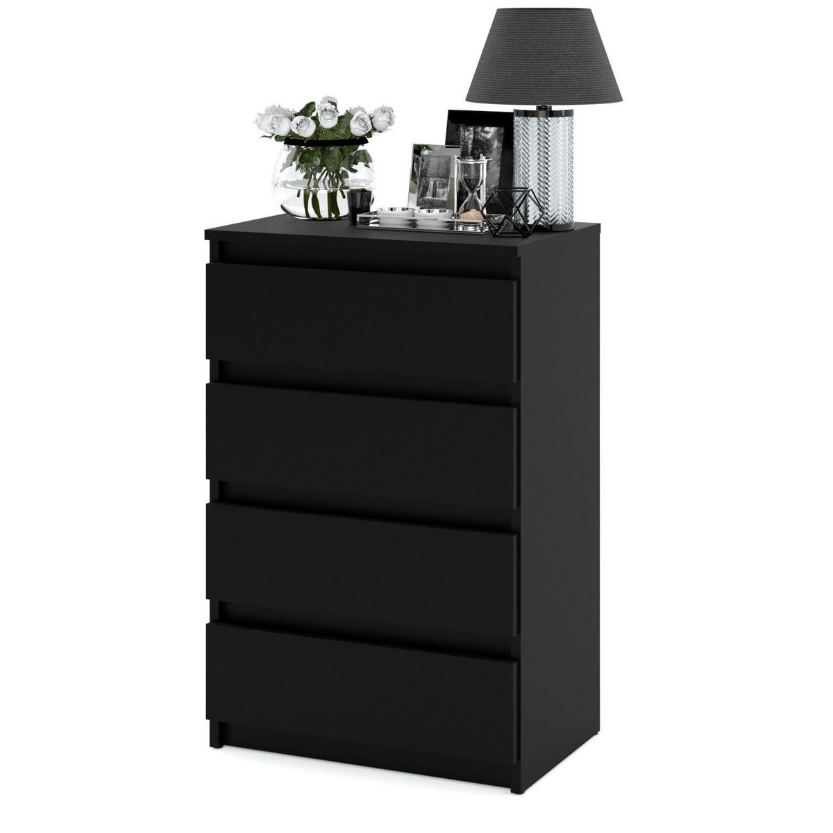 KOMMODE mit 4 Schubladen – Schwarz - Schwarz, Holz (60/92.5/33.5cm) - Stiv Meble