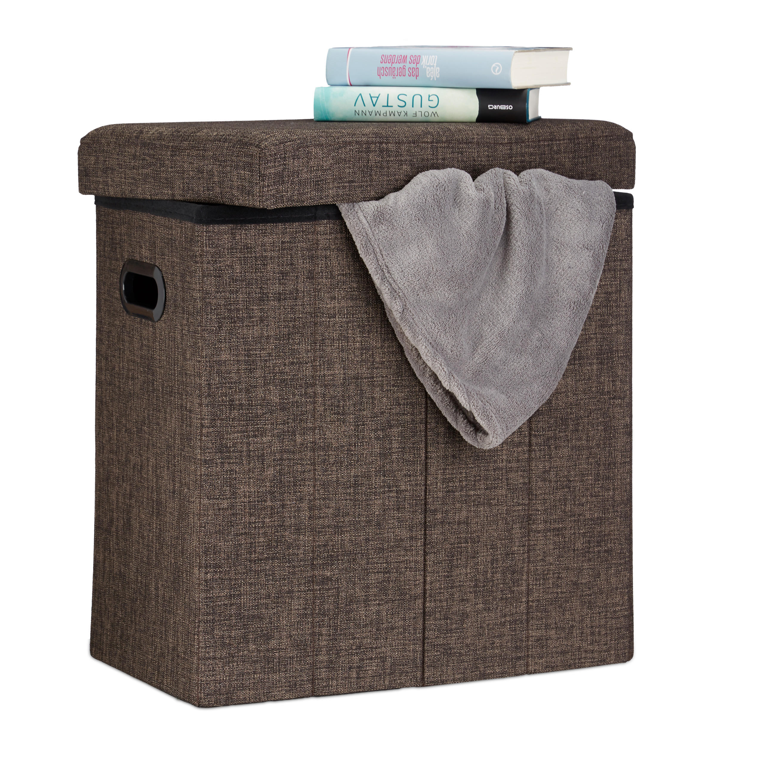 SITZHOCKER - Braun, Holzwerkstoff/Textil (46/25.5/49.5cm) - Relaxdays