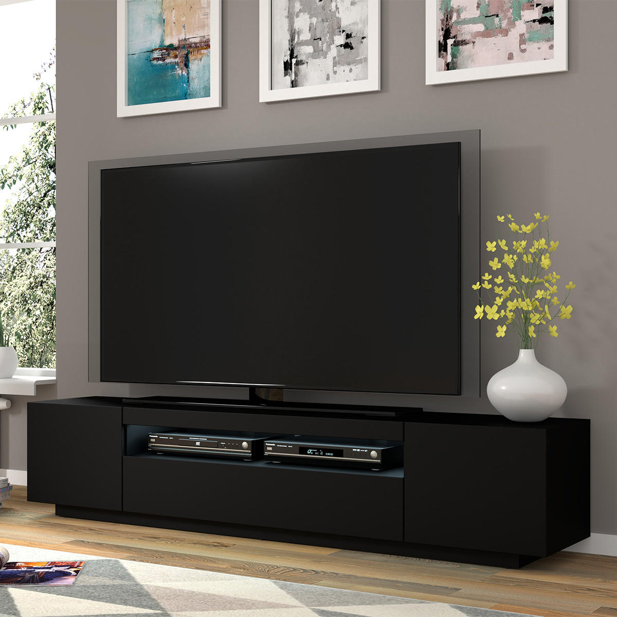 TV-MÖBEL Aurus Schwarz - Schwarz, Holzwerkstoff (200/36/37cm) - Petits-meubles