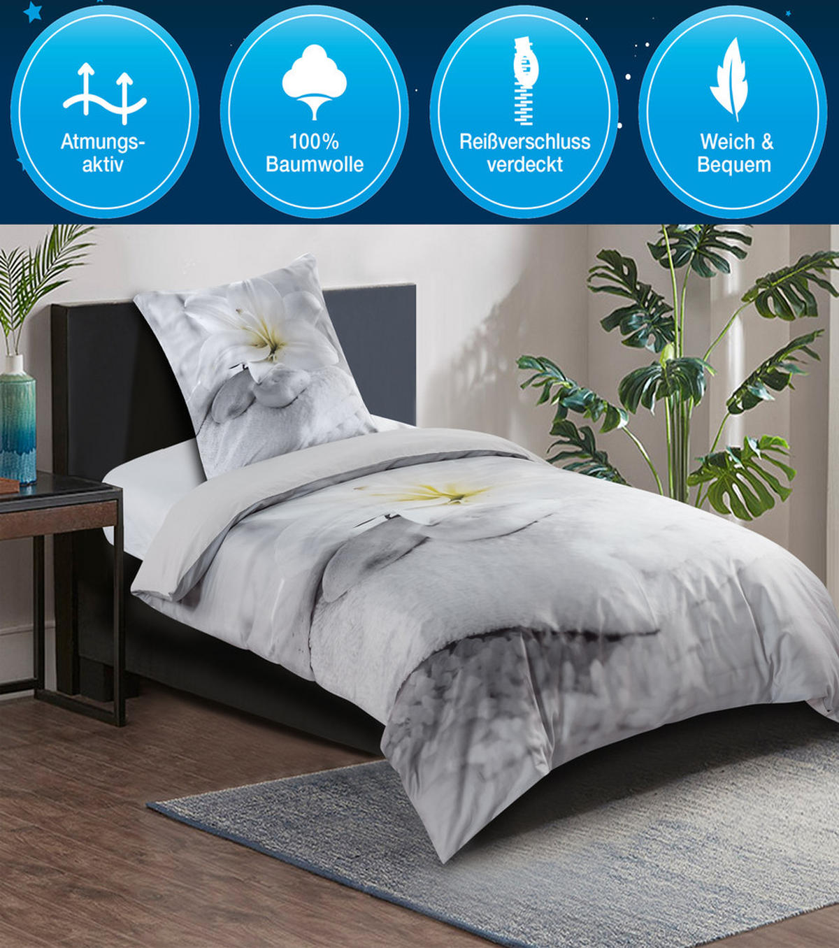 BETTWÄSCHE 2-teilig Good Feeling - Grau, Naturmaterialien (135/200cm) - Sanilo