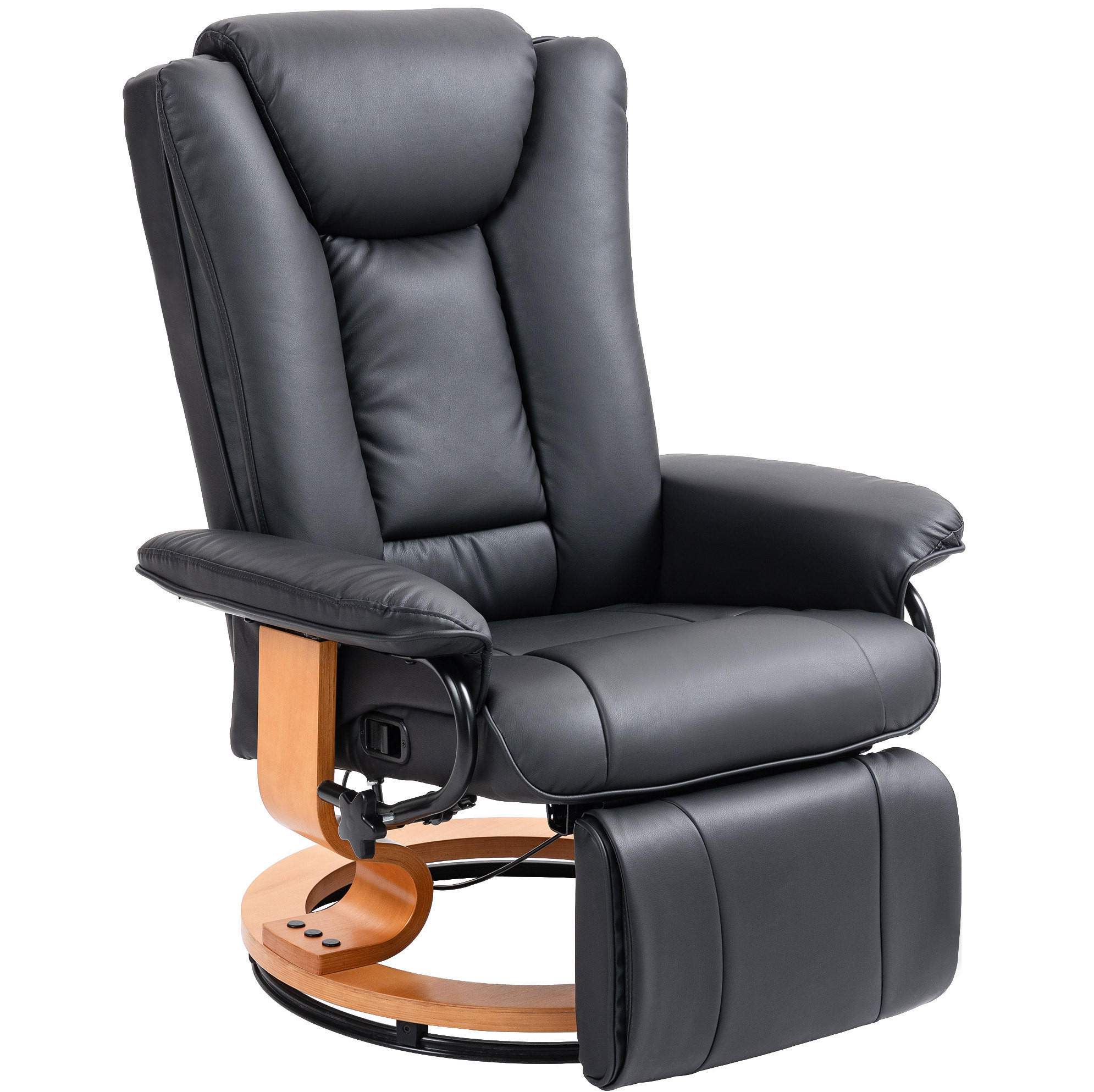 RELAXSESSEL 78/88/103 cm in Schwarz drehbar mit Liegefunktion - Schwarz, Leder (78/103/88cm) - BEAOK