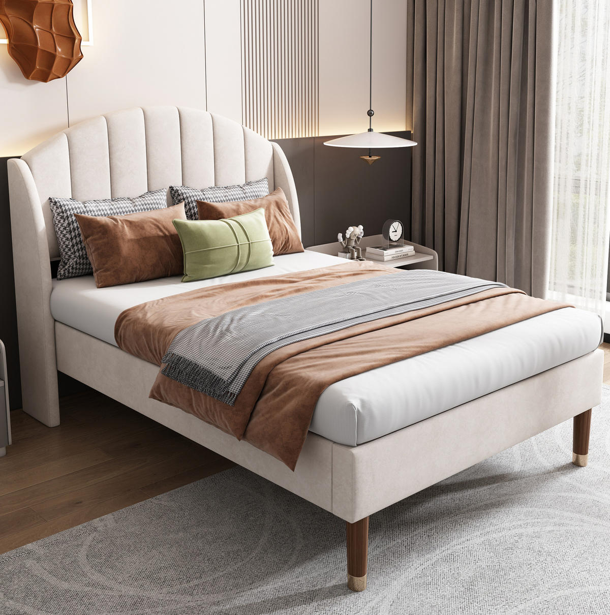 SAMT-POLSTERBETT 90/200 cm inkl. Lattenrost mit gepolstertem Kopfteil, Beige - Beige, Textil (90/200cm) - BEAOK