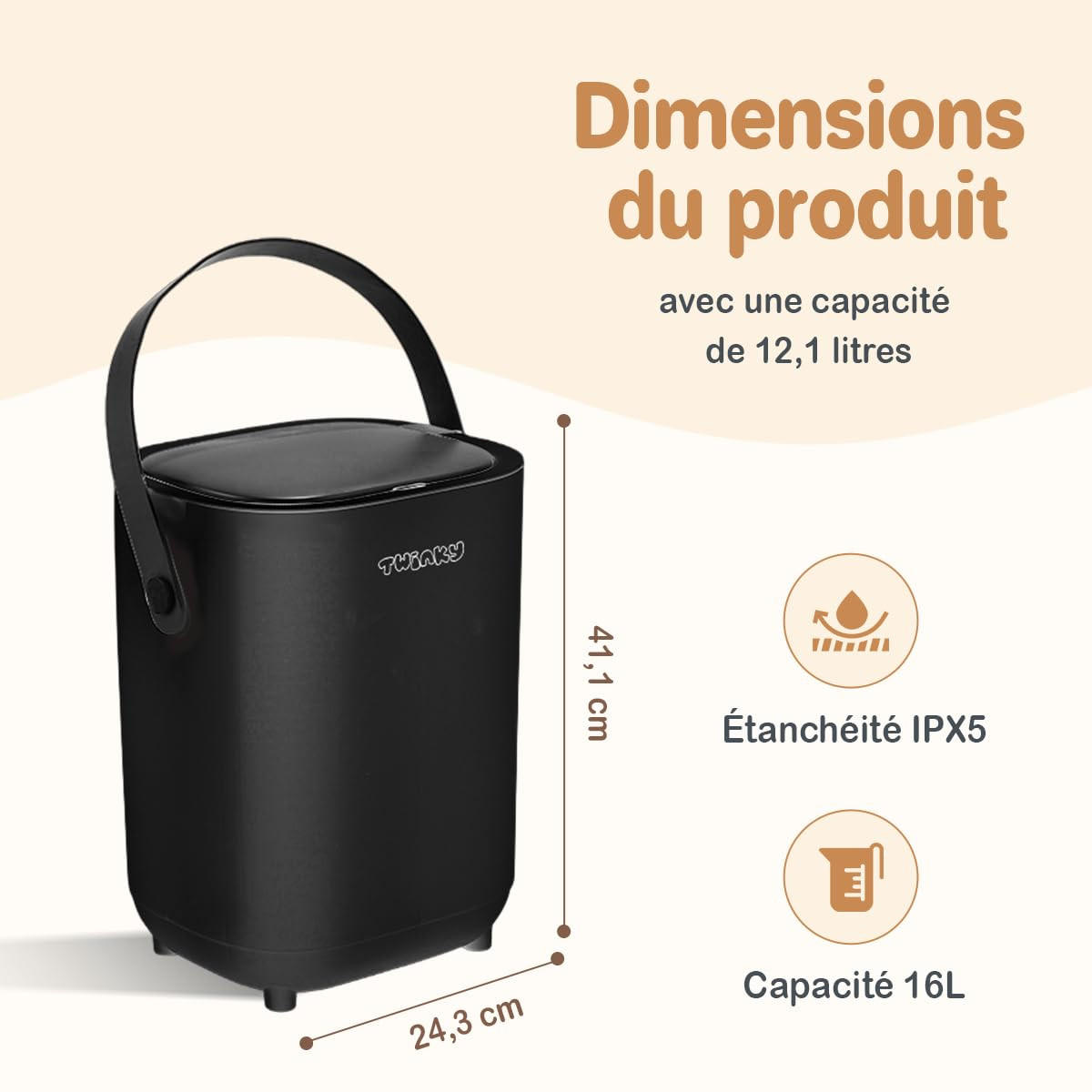 WINDELEIMER Geruchsdicht ohne Kassette Schwarz - Schwarz, Kunststoff (24/41/20cm) - Twinky