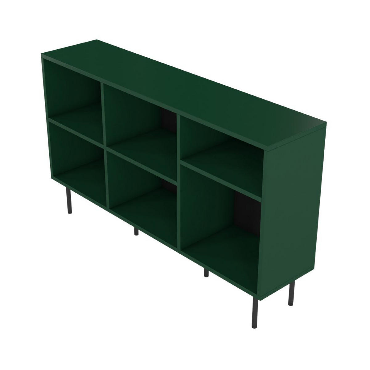 SIDEBOARD Mirka, Grün, offene Fächer, Minimalistisch - Dunkelgrün/Schwarz, Holzwerkstoff/Metall (130/80/30cm) - Dancan