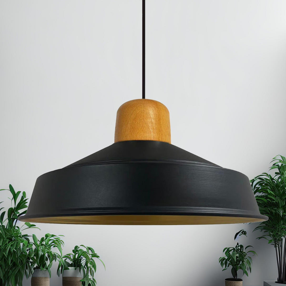 PENDELLEUCHTE Asletl 40/20 cm - Schwarz, Holz/Metall (20/40/20cm) - Bamyum