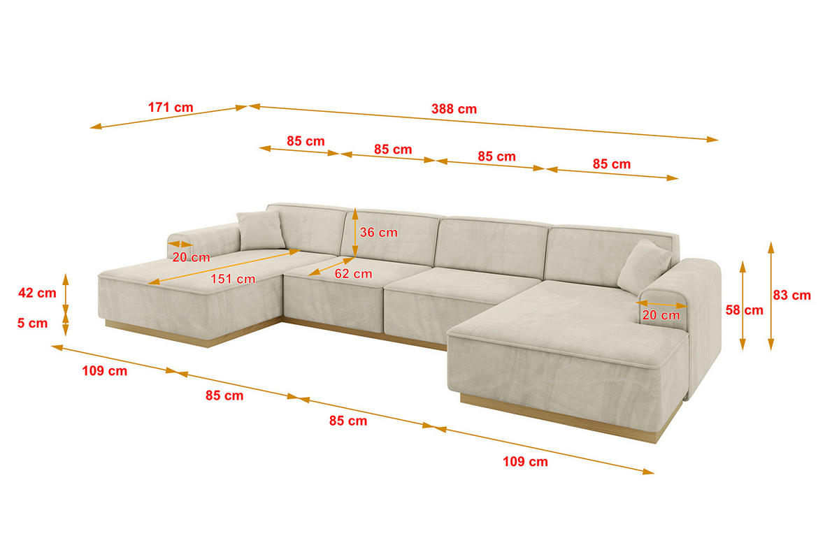 WOHNLANDSCHAFT IREA-U2-v2 - 388x171x83 cm Dunkelgrau - Ecru, Holzwerkstoff/Textil (388/83/171cm) - ALTDECOR