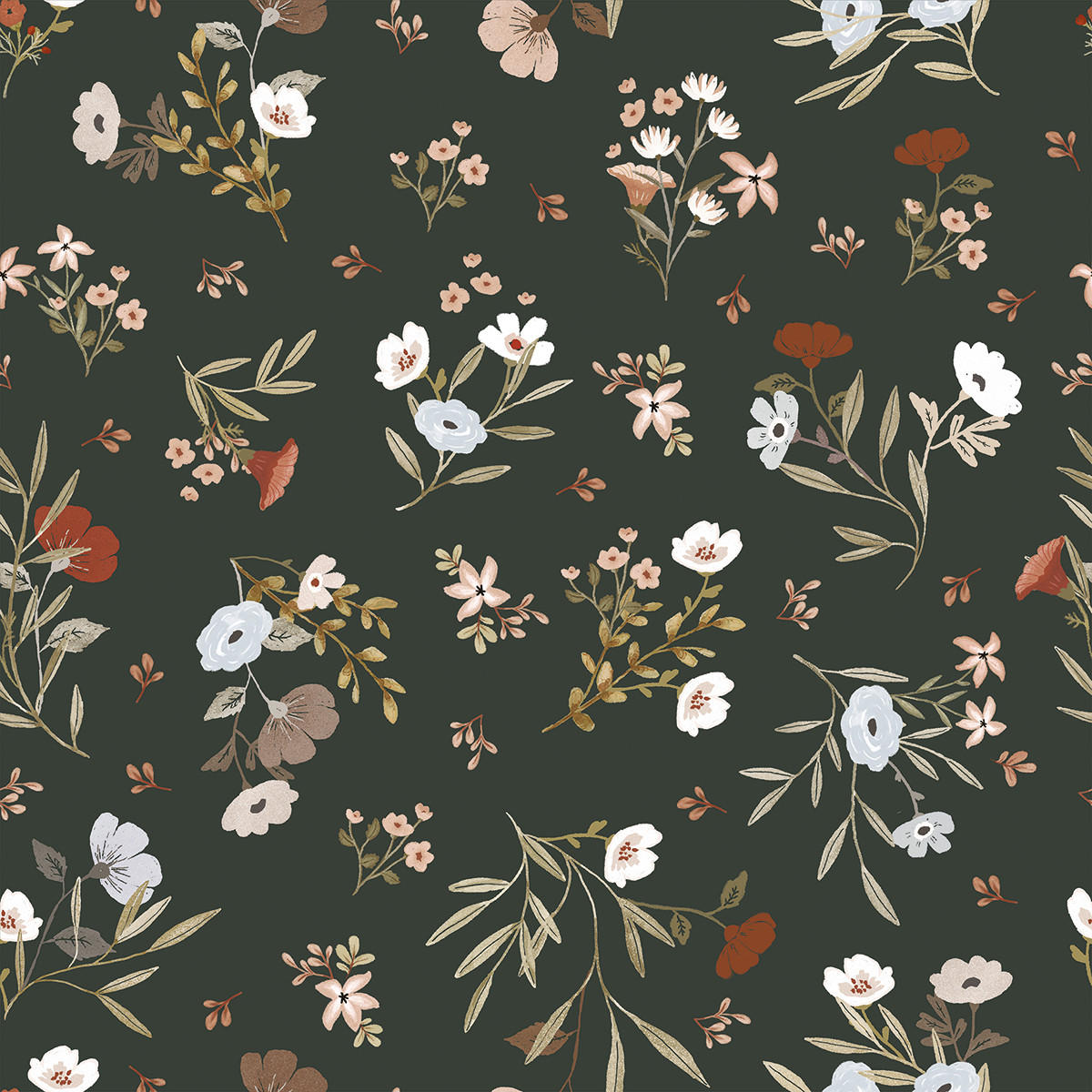 VLIESTAPETE Lilydale Blumen 50 cm x 10 m, dunkelgrün - Dunkelgrün/Grün, Papier (50/1000cm) - Lilipinso