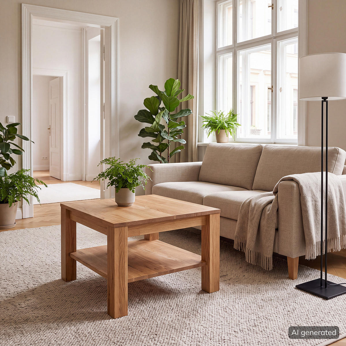 COUCHTISCH - Eiche massiv - Eichefarben, Holz (60/60/45cm) - home24