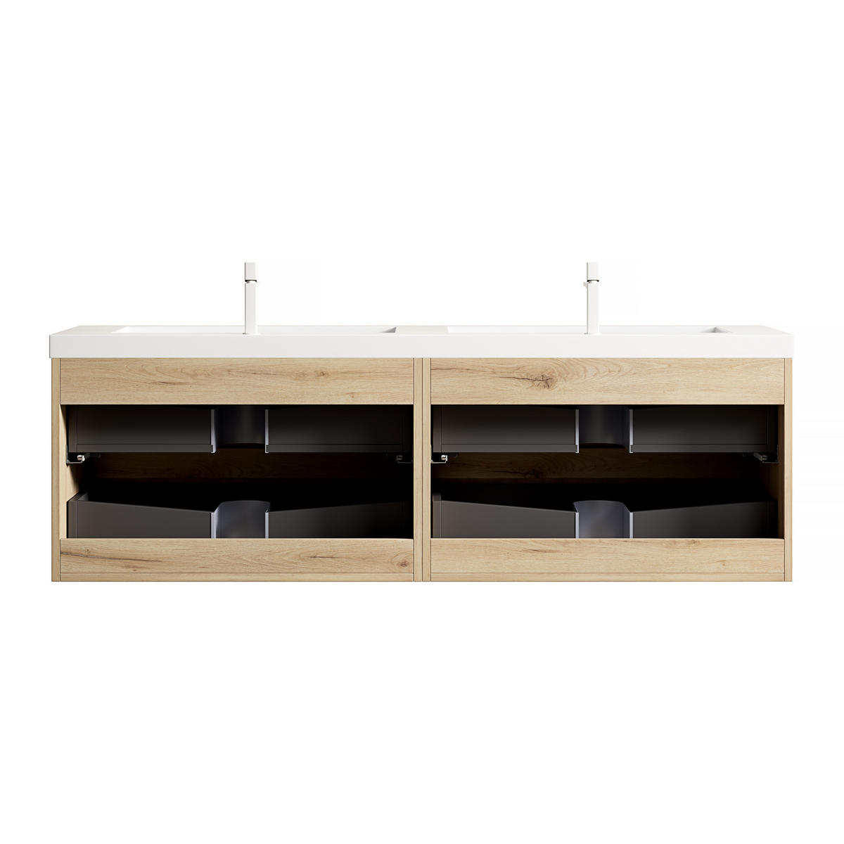 WASCHTISCHUNTERSCHRANK 160x46x53cm Weiß/Weißeiche mit Kunststeinbecken - Eichefarben, Kunststoff (160/53/46cm) - Modfu