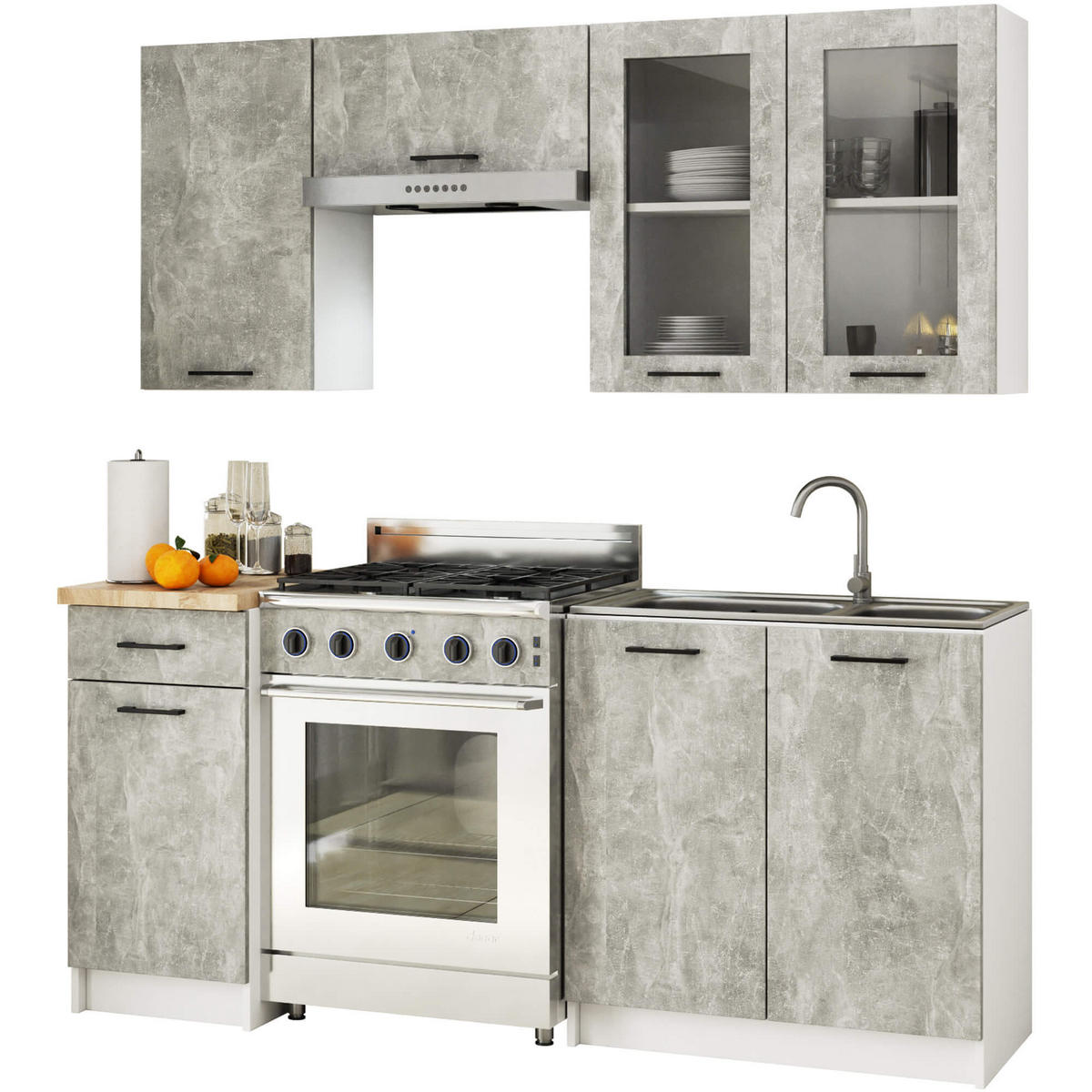 KÜCHENVITRINE Weiß, Steingrau 80x30,5x72 cm - Schwarz/Weiß, Glas/Holzwerkstoff (80/72/30.5cm) - Akord