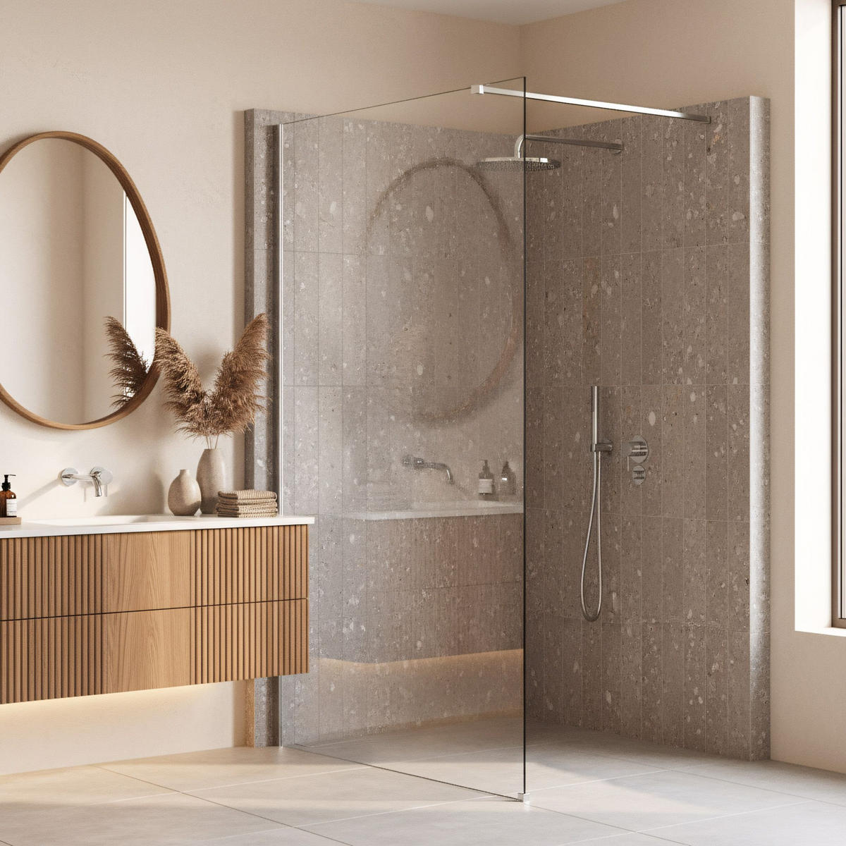DUSCHWAND Rea Flexi Transparent / Chrome 70 - Chromfarben, Glas (120/70/195cm) - REA