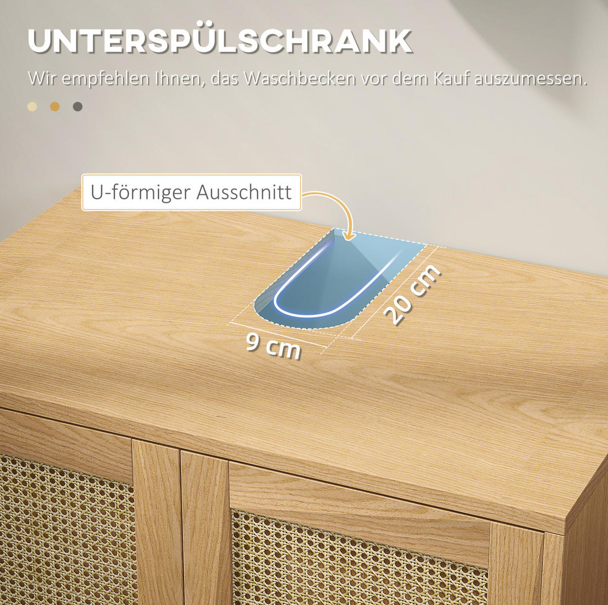 WASCHBECKENUNTERSCHRANK 60x39x60 cm Eiche mit Rattan-Türen & schwarzen Metallbeinen - Eichefarben, Holzwerkstoff (60/60/39cm) - Modfu