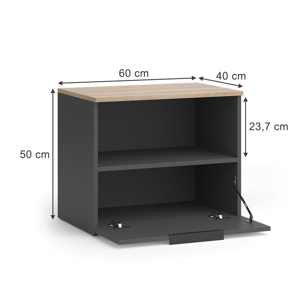 KOMMODE Wido Anthrazit/Sonoma 60 x 50 cm mit klappe - Anthrazit, Holzwerkstoff (60/50/40cm) - Vicco