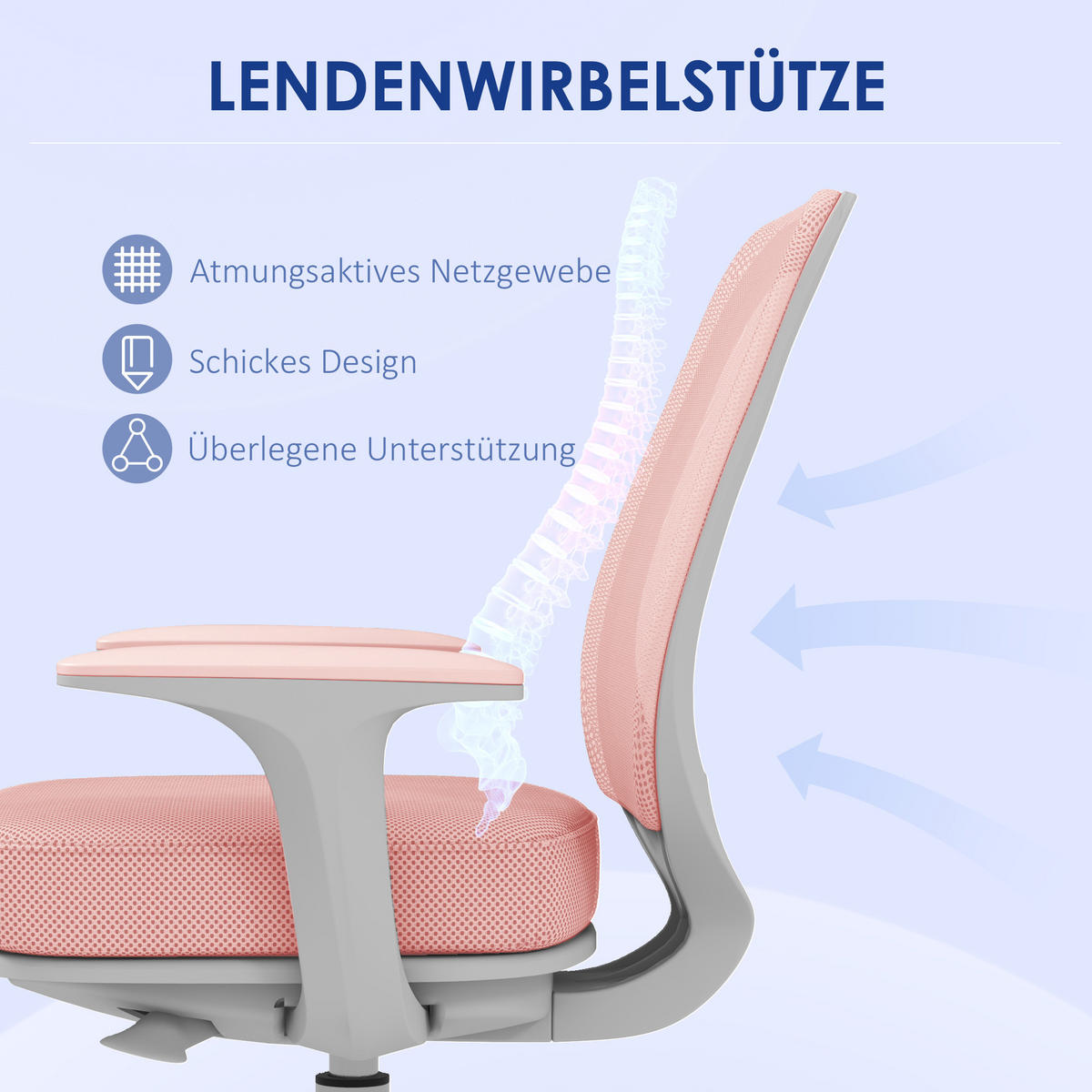 BÜROSTUHL, Ergonomisch Schreibtischstuhl mit Drehfunktion, Höhenverstellbar 55 x 48 x 82,5-94,5 cm Rosa - Rosa, Textil (48/94.5/55cm)