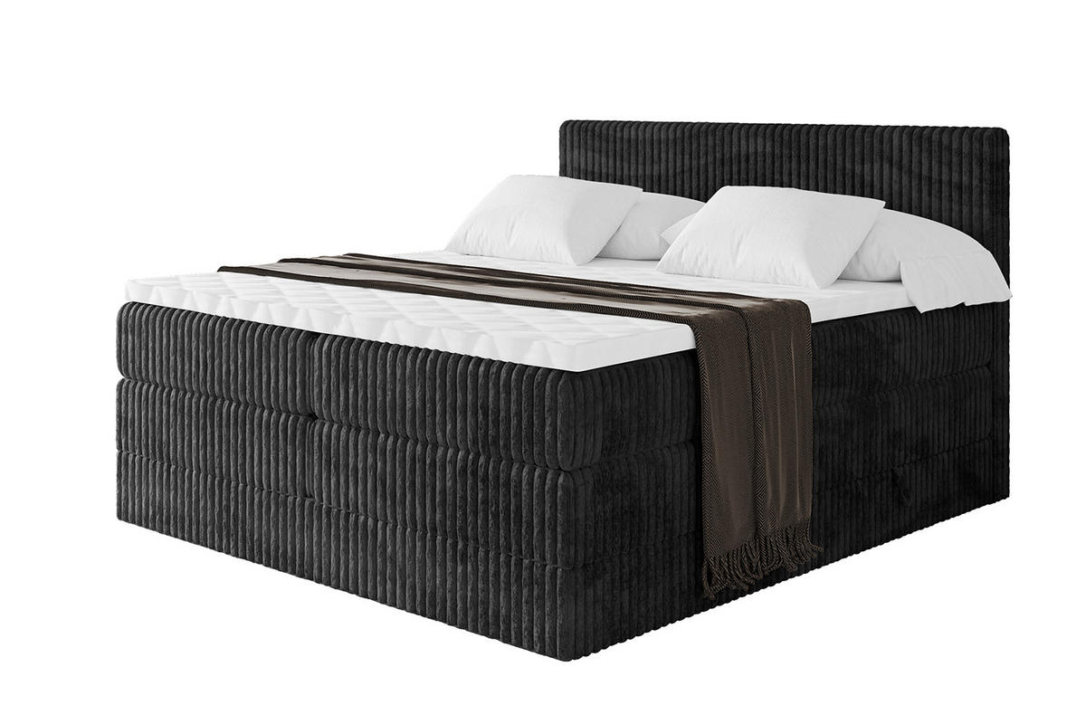 BOXSPRINGBETT mit Matratze H3|H4 und Lattenrost - TOLO KING 180x200 Cord - Schwarz - Schwarz, Holzwerkstoff (180/200cm) - ALTDECOR