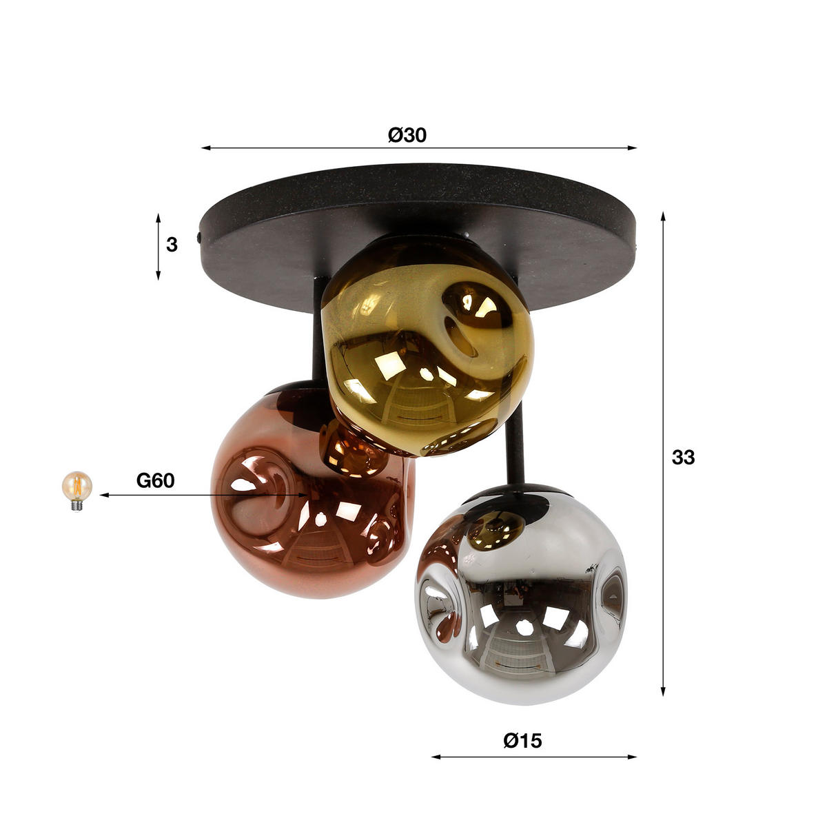 DECKENLEUCHTE Stellar Schwarz 30/30/33 cm - Schwarz, Glas (30/30/33cm) - Hoyz Collection