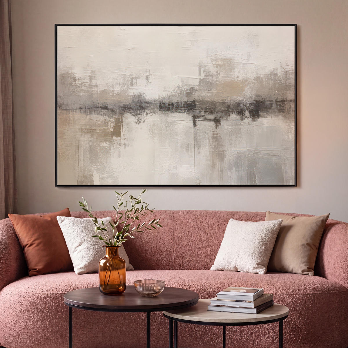 LEINWAND Bilder mit Rahmen - Moderne Kunst - Abstrakt - Beige - 120x80 - Beige, Textil (120/80cm) - MuchoWow