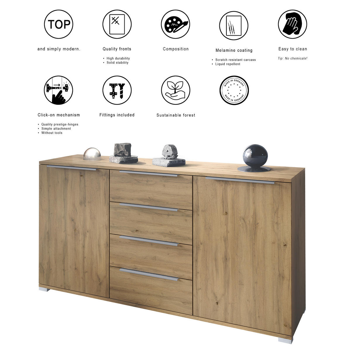 SIDEBOARD Linio Anthrazit matt - Anthrazit, Holzwerkstoff (138.5/75.5/35cm) - Vladon