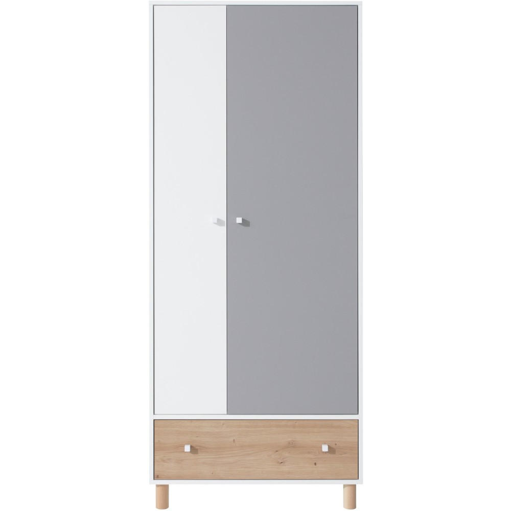 Beautysofa Drehtürenschrank Eiche Artisan, Grau, Weiß 80x50x190 cm