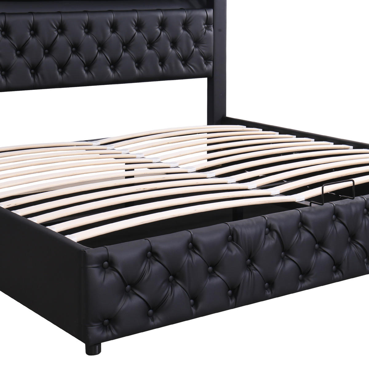 POLSTERBETT mit Bettkasten und LED 160x200 cm PU Schwarz - Schwarz, Metall (160/200cm) - Meubliv