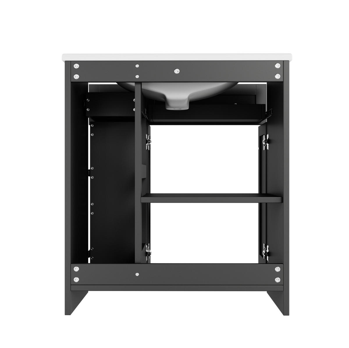 BADEZIMMERWASCHTISCH aus MDF und Keramik 76x47x86 cm Schwarz mit Stauraum und Soft-Close - Schwarz, Keramik (76/86/47cm) - Modfu