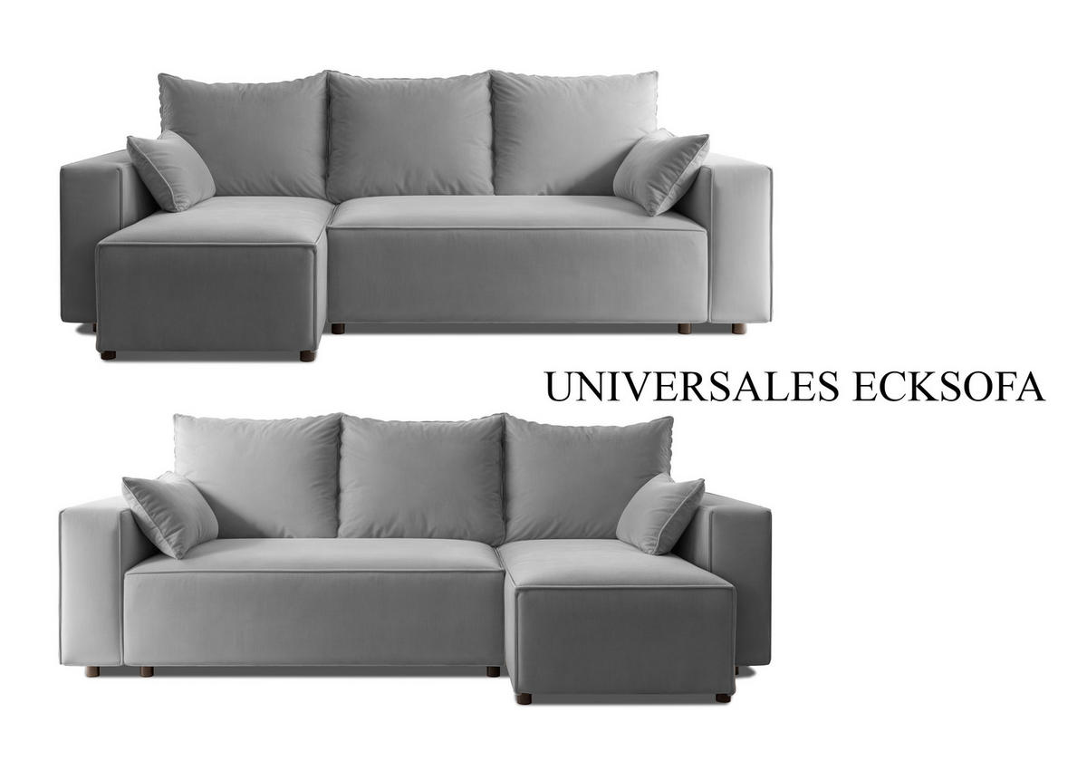 ECKSOFA Tobi mit Bettkasten und Schlaffunktion, L-Form, Velourstoff, Universal - Grau, Holzwerkstoff (246/145cm) - 4ALL HOME