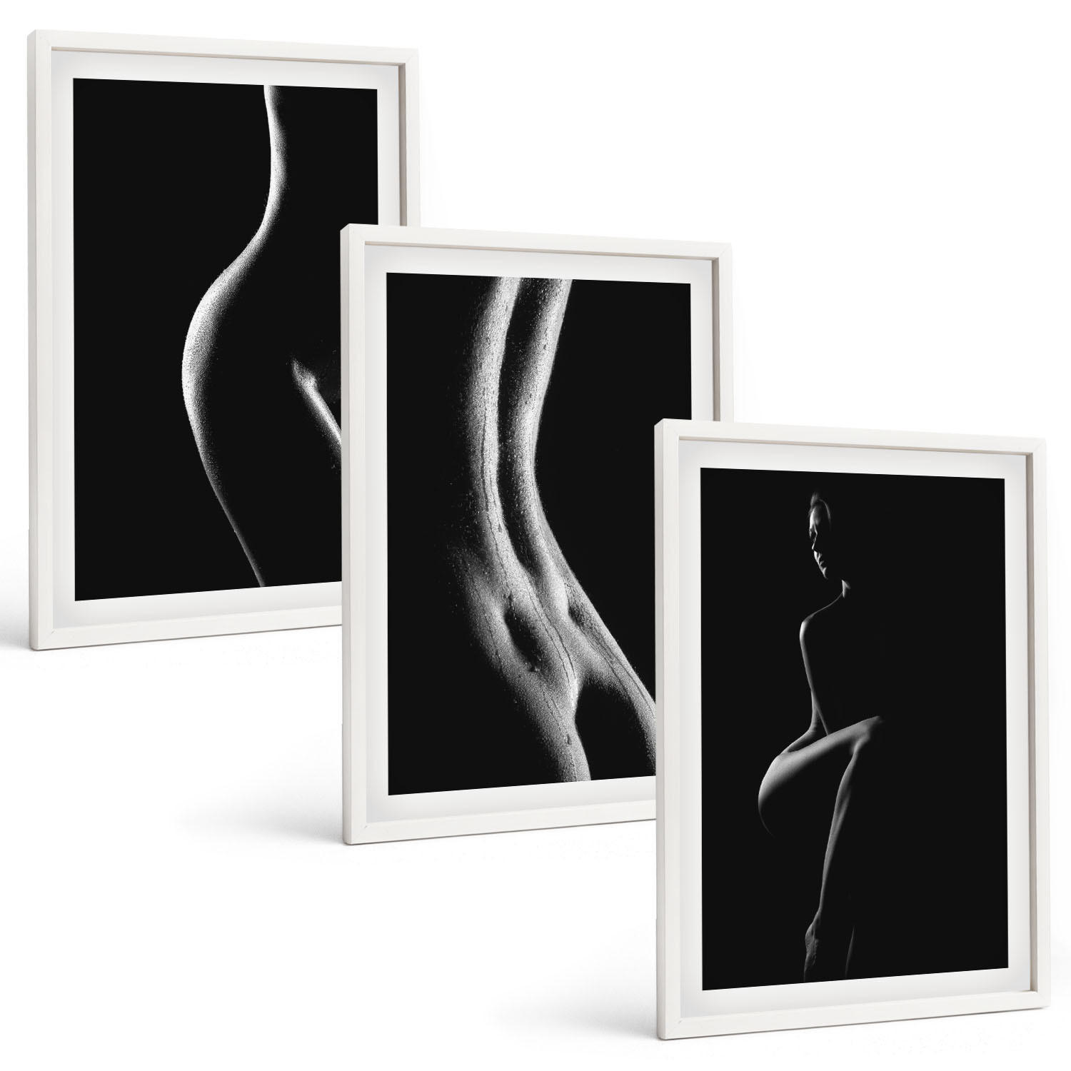 BILDER SET 3er Set - 40x60 cm Weißer Rahmen - Schwarz-weiße weibliche Silhouetten - Weiß, Kunststoff (40/60cm) - TULUP
