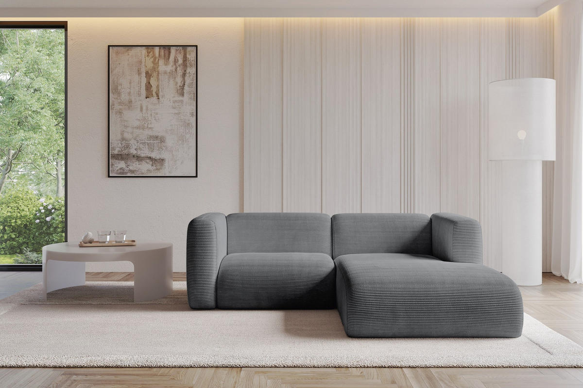 ECKSOFA Ottomane Rechts MIRA-L1 227x179x89 Dunkelgrau Cord - Dunkelgrau/Schwarz, Holzwerkstoff/Kunststoff (227/179cm) - ALTDECOR