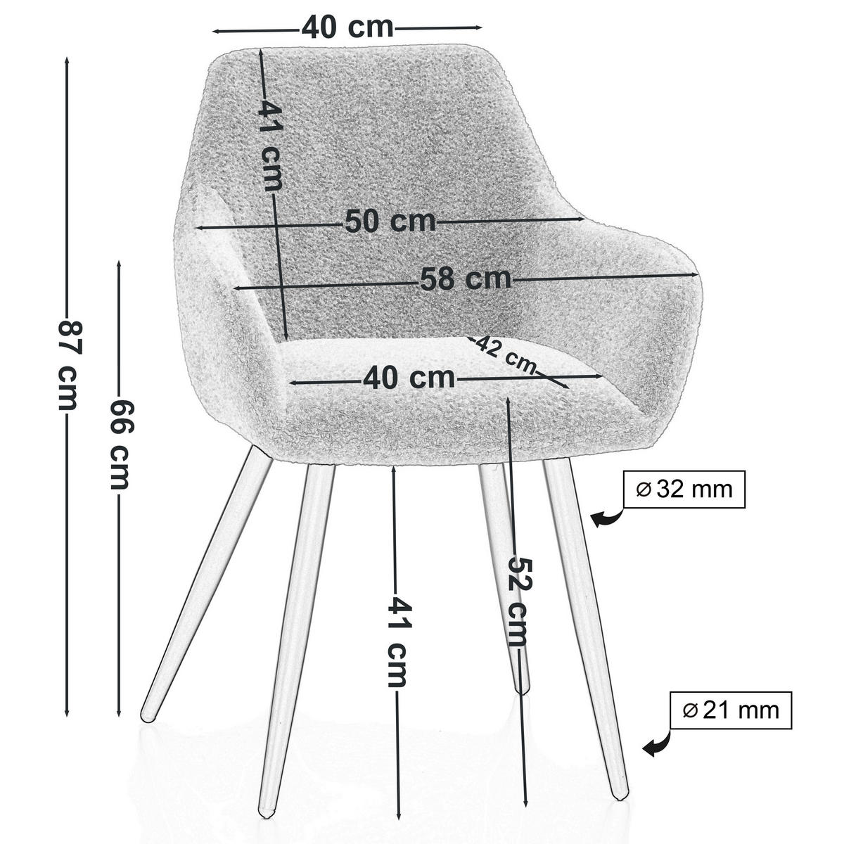 STUHL BOUCLE gepolsterter - beige - Boucle TEDDY - Beige/Schwarz, Metall (58/87/61cm) - NEW HOME