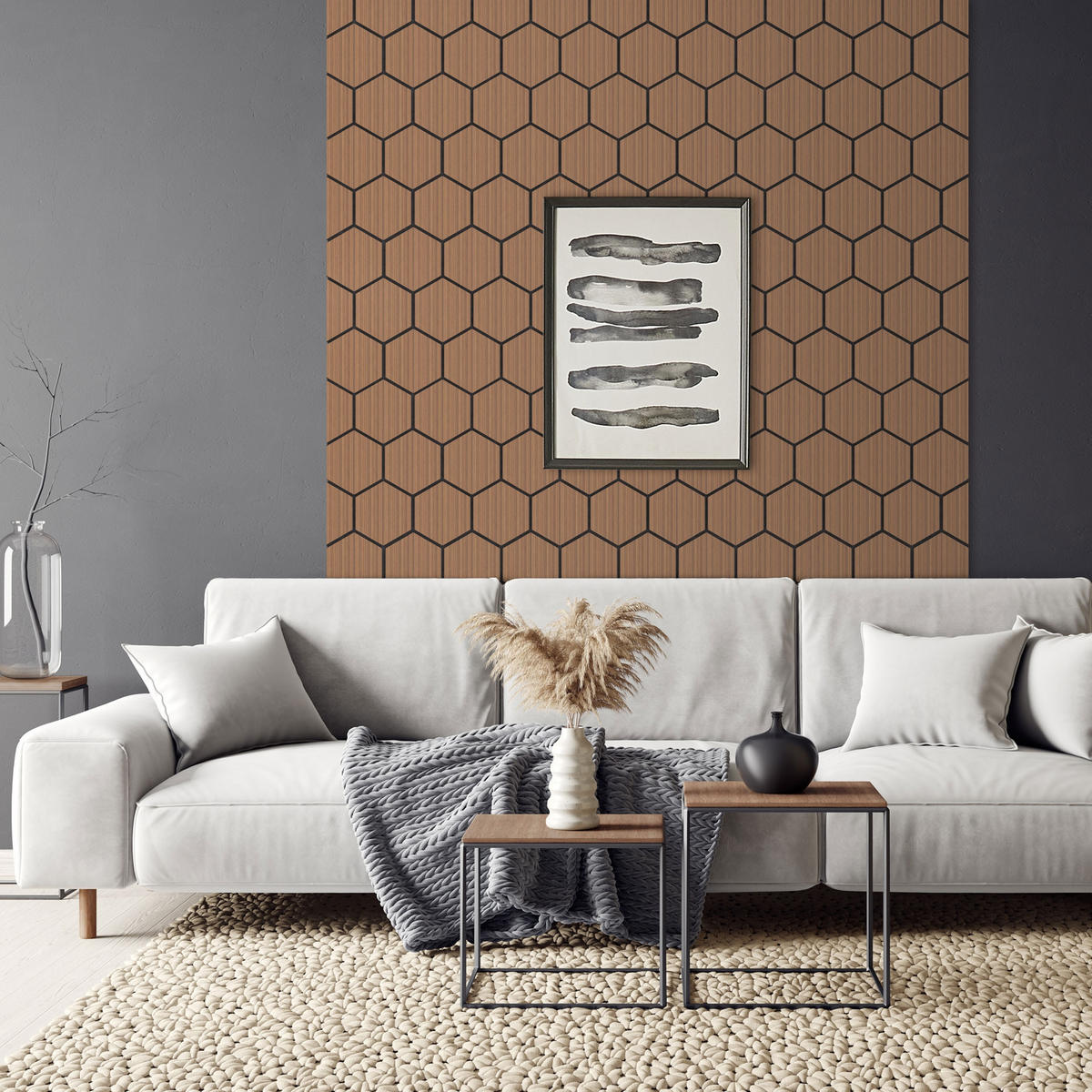 AKUSTIKPANEEL Echtholz 2er Set Teak Hexagon - Dunkelbraun, Holzwerkstoff (2.1/81.1/66.6cm) - ML-DESIGN