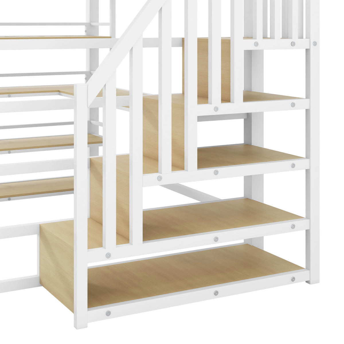 HOCHBETT 140/200 cm aus Metall und MDF mit Schreibtisch, Stauraumtreppe und LED Weiß - Weiß, Holzwerkstoff (140/200cm) - Modenvie