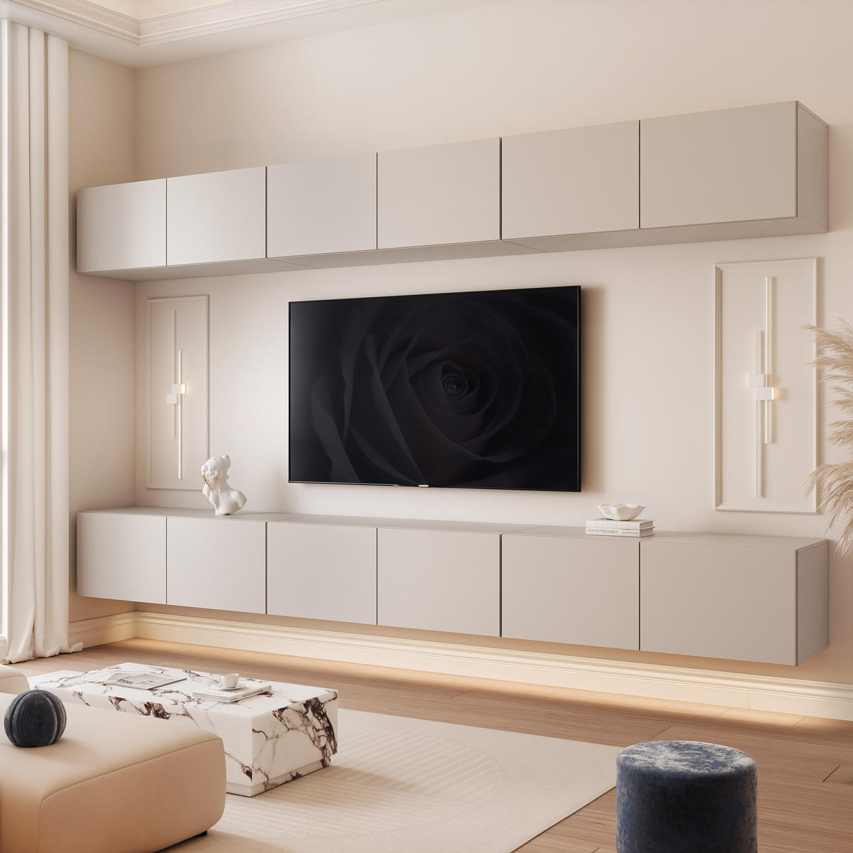 TV-LOWBOARD ANGEL V mit LED-Beleuchtung, 300 cm Kaschmir - Kaschmir, Holzwerkstoff (300/36/40cm) - Idohome