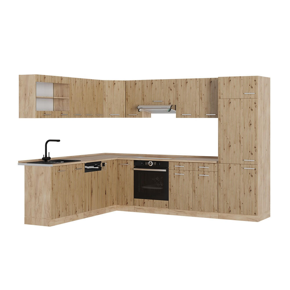 ECKKÜCHE R-Line, Artisan-Eiche/Goldkraft Eiche, 287 x 227 cm ohne Arbeitsplatte - Honigeiche/Eiche Artisan, Holzwerkstoff (287/81.6/46cm) - Vicco